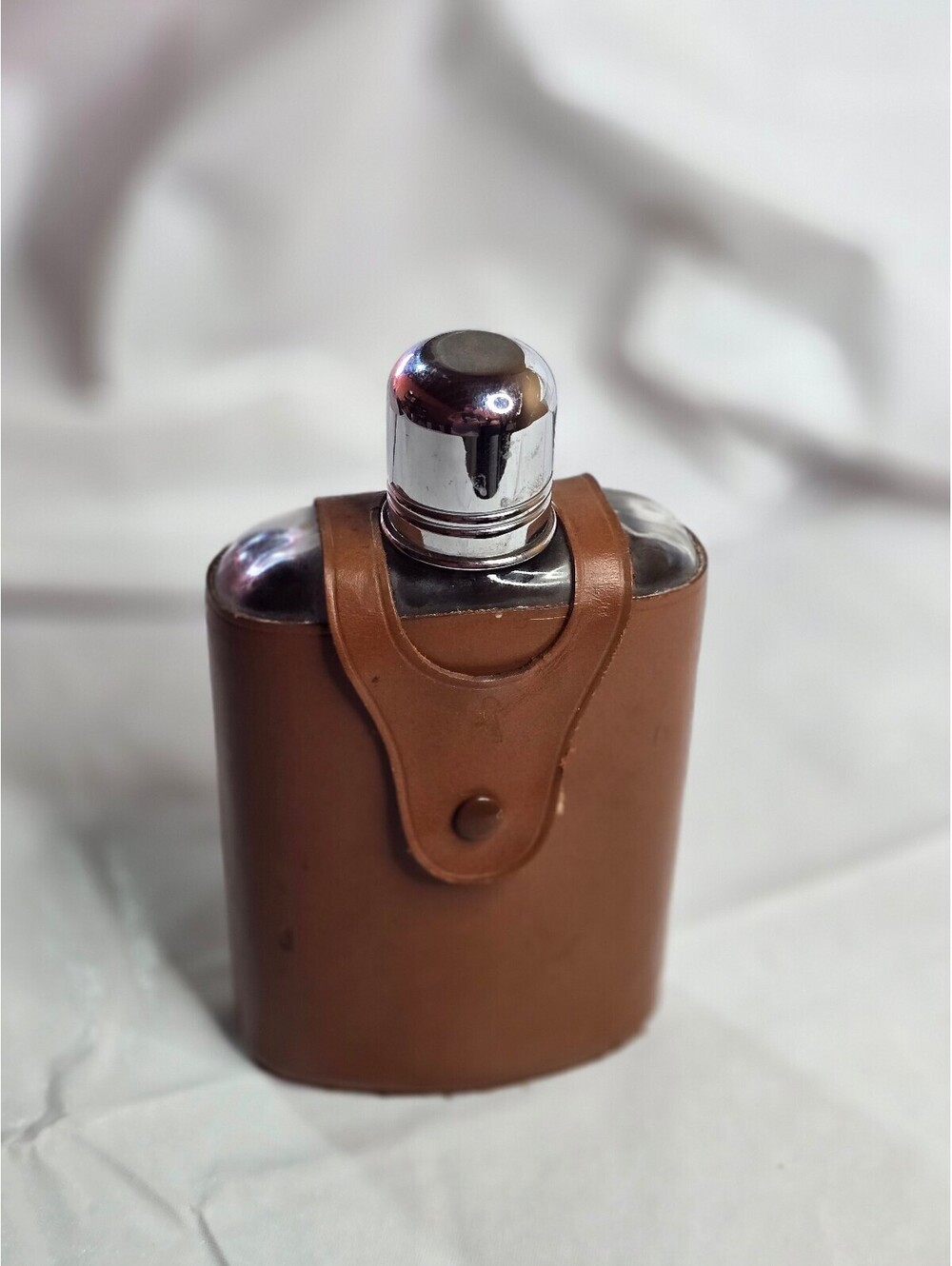 Vintage Hickok Leather Wrapped Glass Flask Top Grain Cowhide Hip Flask